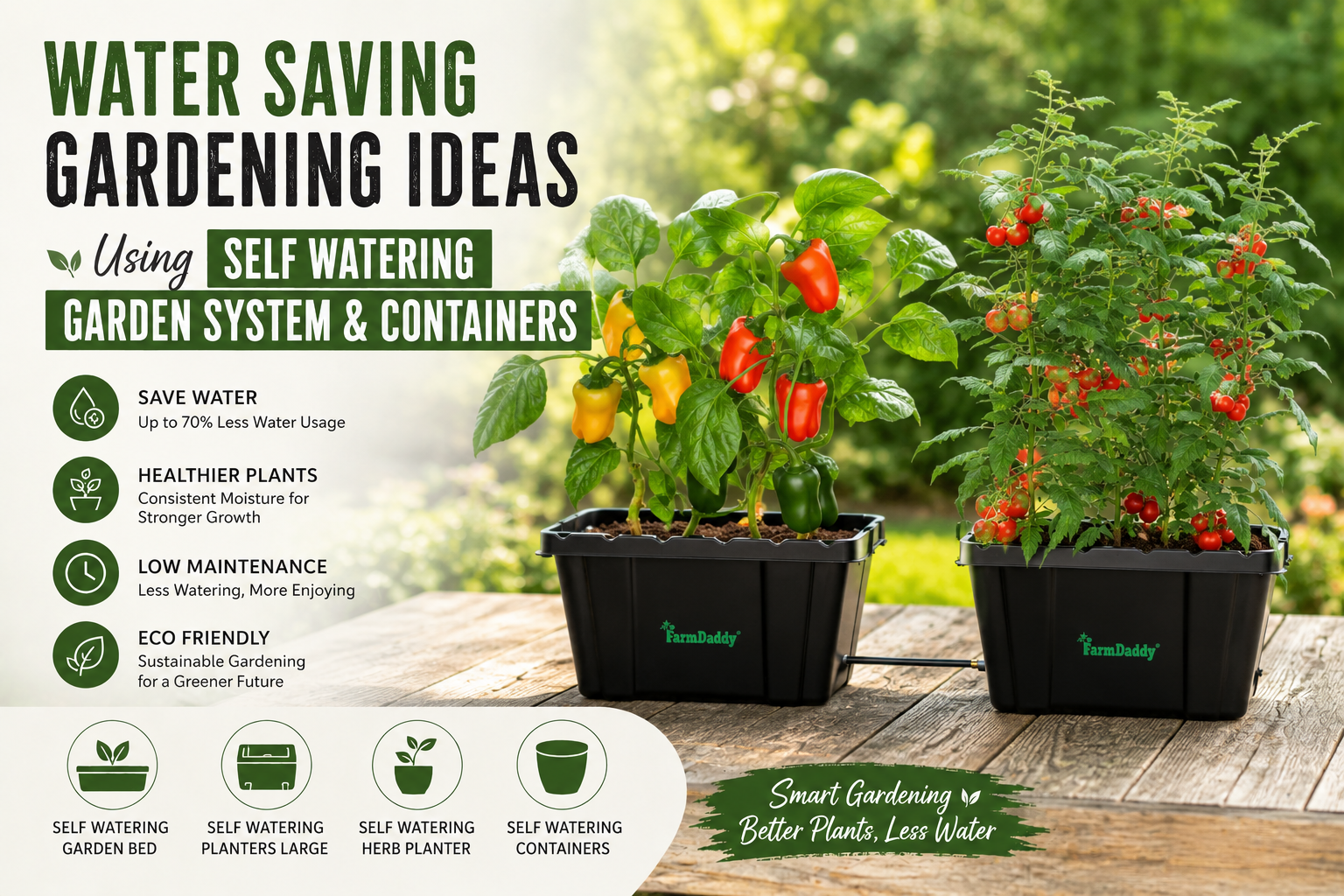 Water Saving Gardening Ideas Using Self Watering Garden System & Containers